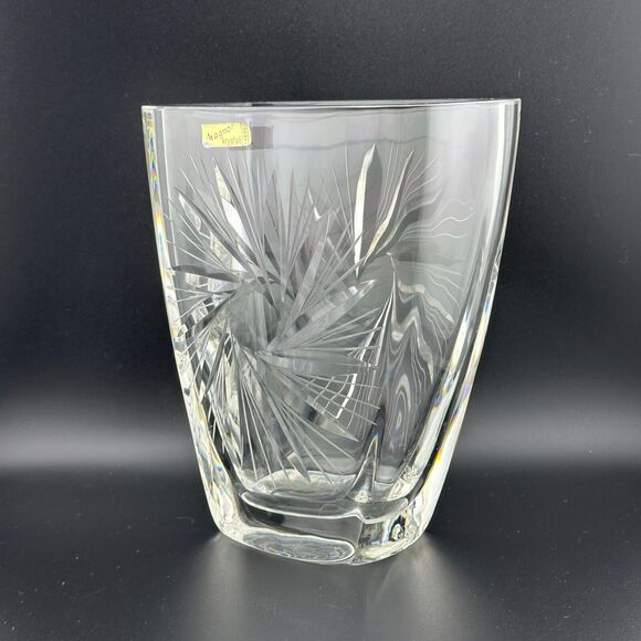 Magnor Krystall Norway Clear Crystal Vase Cut Pinwheel 7" H Thick Walls VTG MCM - Picture 9 of 14